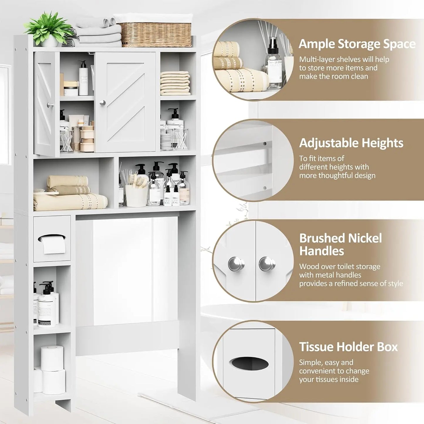 Over-The-Toilet Storage Cabinet - Freestanding Bathroom Organizer with Shelves