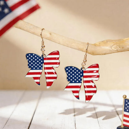 4th of July Patriotic Flag Earrings - Red White Blue American Dangle Jewelry Gift for Women