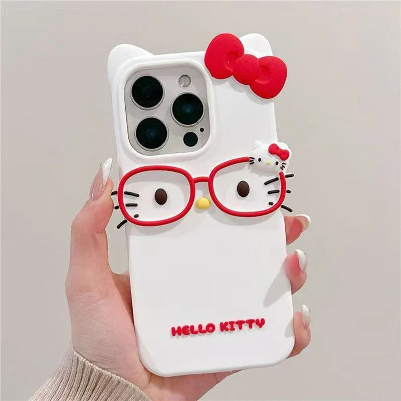 3D Glasses Cat Silicone iPhone Case — Cute Shockproof Phone Cover (Fits iPhone 4/4S/5/5S/SE/7/8/11–17 Pro Max)