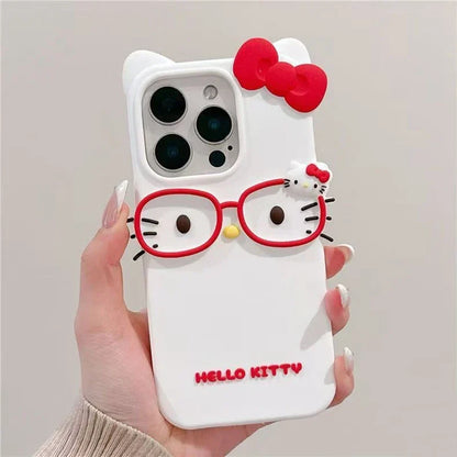3D Cat Glasses Silicone Phone Case - Cute Animal Protective Cover for iPhone 17 Pro Max, 16, 15 Plus, 14, 13 Mini, 12, 11, 8, 7, SE Series
