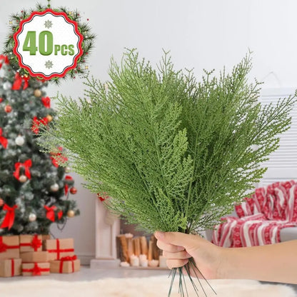 Christmas Faux Cedar Stems - Artificial Greenery Pine Picks for Wreaths, Holiday Crafts & Decorations