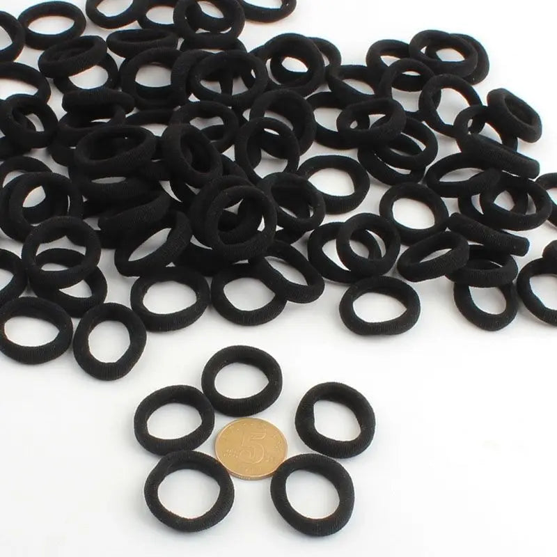 10/100PCS Black Elastic Hair Bands - Simple Rubber Scrunchies & Ponytail Holders for Women & Girls (2-5cm)