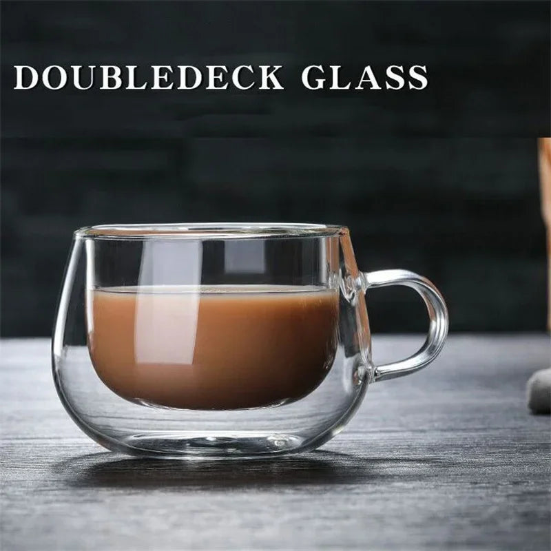 150-350ml Heat Resistant Borosilicate Glass Mug – Double Wall Coffee Cup with Handle, Clear Milk & Water Cup Gift