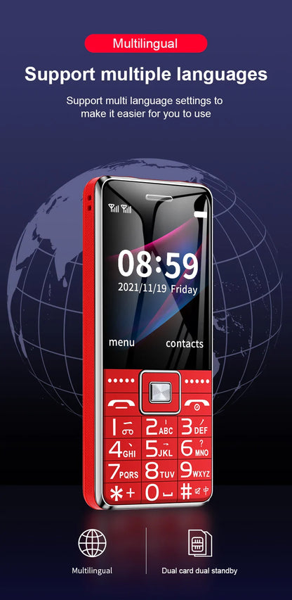 GSM 2G G600 BAR Phone – Dual SIM, 6800mAh Battery, SOS Button, 2.4" Screen, MP3 Recorder Mobile Cellphone for Seniors