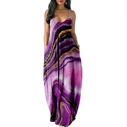Women’s World Map Beach Dress – Elegant Sexy Long Sundress with Irregular Hem, Sleeveless Spaghetti Straps, Plus Size Summer Dress