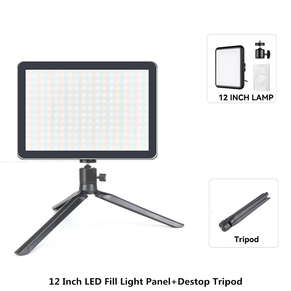 8"/12" LED Video Light Panel Kit – Photography & Streaming Studio Lamp with Tripod Stand for YouTube Live Shoots