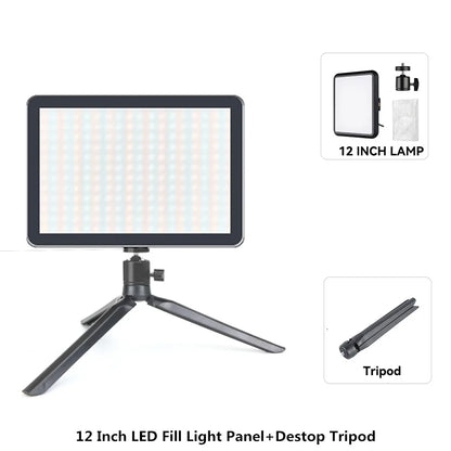 8"/12" LED Video Light Panel Kit – Photography & Streaming Studio Lamp with Tripod Stand for YouTube Live Shoots