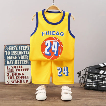 Children’s Summer Sleeveless T-Shirt and Shorts Set — Quick-Dry Sports Tank Top Outfit for Boys Basketball Training