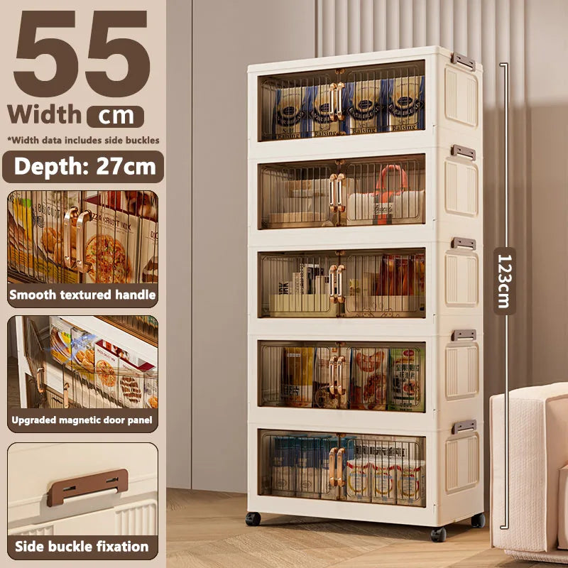 Installation-Free Foldable Storage Cabinet – Plastic Organizer for Kids’ Clothes & Snacks