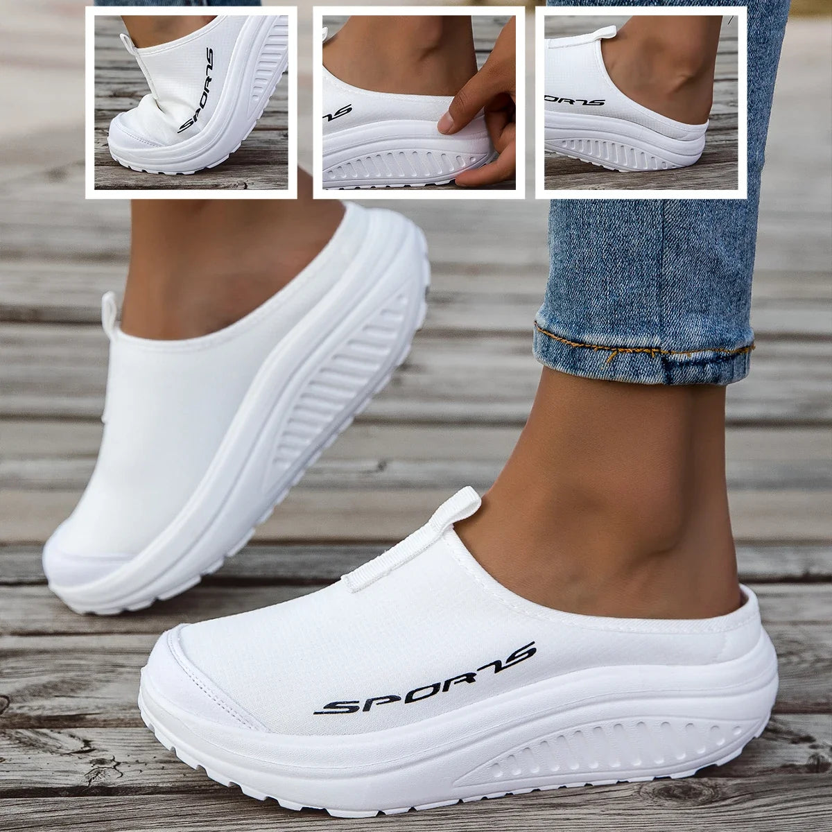 Women's Mesh Platform Mule Sneakers - Slip-On Backless Non-Slip Walking Shoes for Casual Outdoor Travel