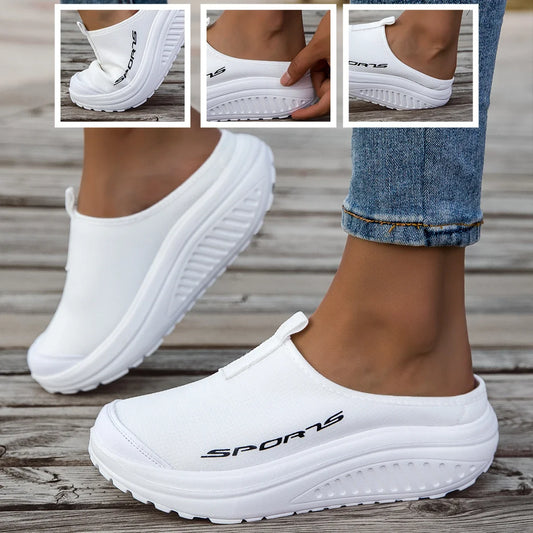 Women's Mesh Platform Mule Sneakers - Slip-On Backless Non-Slip Walking Shoes for Casual Outdoor Travel