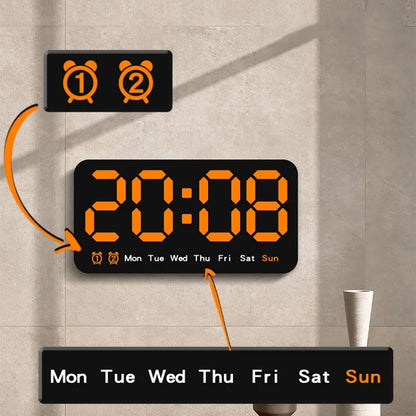 Voice Control Large Digital Wall Clock – LED Display with Temperature, Date, Week, DST, Snooze, Dual Alarm, 12/24H, Wall-Mounted or Table Use