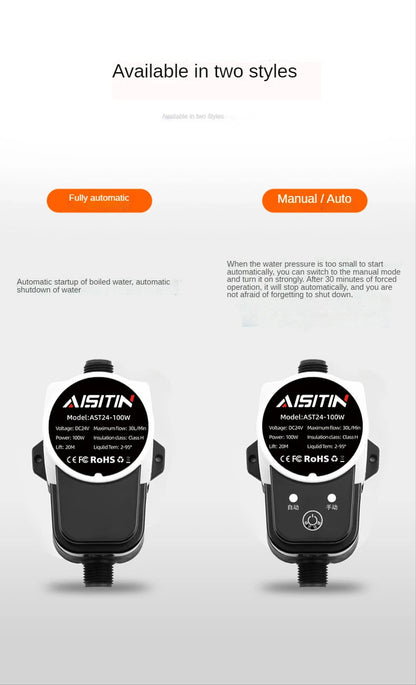 AISITIN Brushless Booster Water Pump — 16m 24V IP56 Automatic Pressure Controller for Home Water Heating