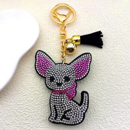 Kawaii Watermelon Crystal Keychain – Gold Alloy Leather Fruit Keyring for Women & Men, Bag & Car Accessory