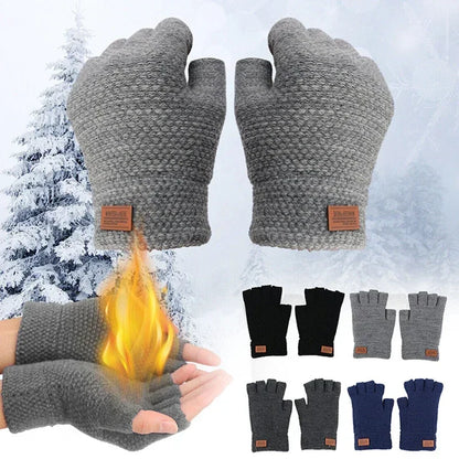 Winter Fingerless Gloves for Men – Knitted Wool Half Finger Gloves for Writing, Office, Driving & Outdoor Use