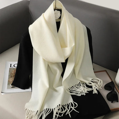 62-Color Solid Women’s Winter Scarf — Thick Warm Cashmere Pashmina Shawl with Tassels, Outdoor Luxury Wrap, Windproof Fashion Scarf