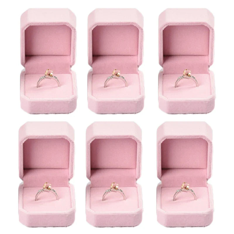 6PCS Red Velvet Heart Ring Boxes – Romantic Jewelry Display & Gift Case for Engagement, Wedding & Wholesale