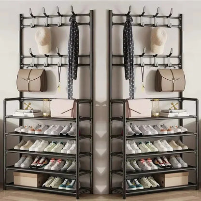 Multi-Layer Clothes Hanger & Shoe Rack – DIY Floor-Standing Hat and Shoes Organizer for Living Room Storage