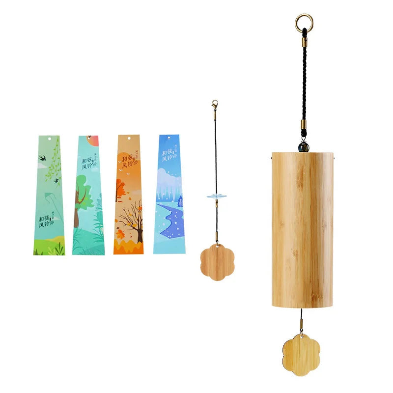 Hluru Bamboo Wind Chime - 8 Tone Rods for Zen Meditation, Home & Garden Patio Hanging Ornaments (C, G, Am, Dm Chords)
