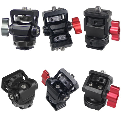 Mini Monitor Mount Holder – Swivel & Tilt Tripod Head with Cold Shoe Adapter for Flash, Microphone, and Fill Light