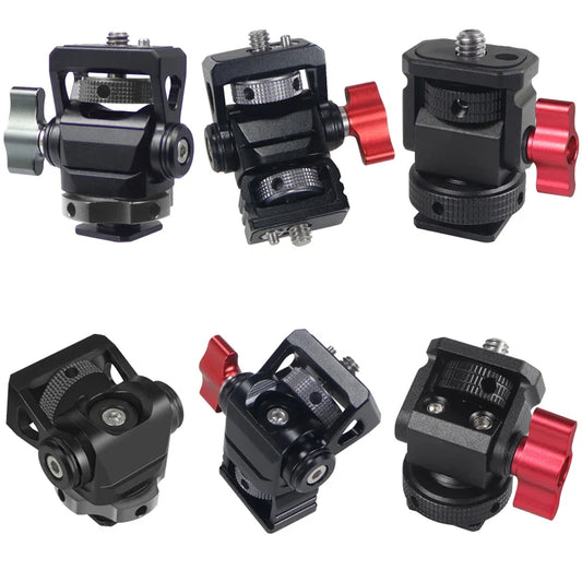 Mini Monitor Mount Holder – Swivel & Tilt Tripod Head with Cold Shoe Adapter for Flash, Microphone, and Fill Light