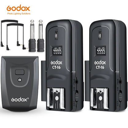 Godox CT-16 Wireless Radio Flash Trigger Set — 16 Channels Transmitter + 2 Receivers for Canon, Nikon, Pentax Speedlite