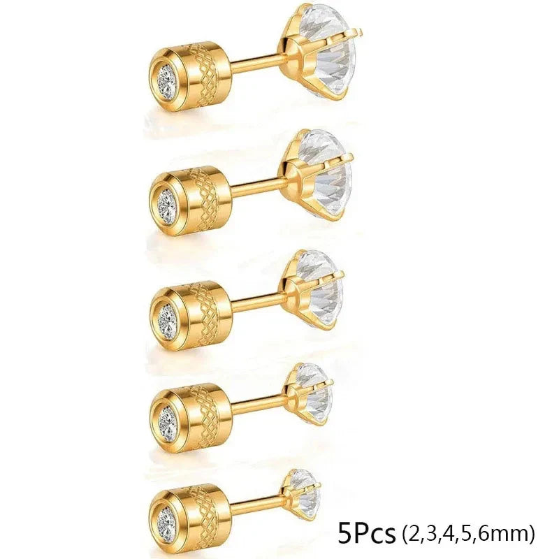 20G Titanium Stud Earrings – Hypoallergenic Tiny Cubic Zirconia Screw Back Cartilage & Tragus Piercing Jewelry