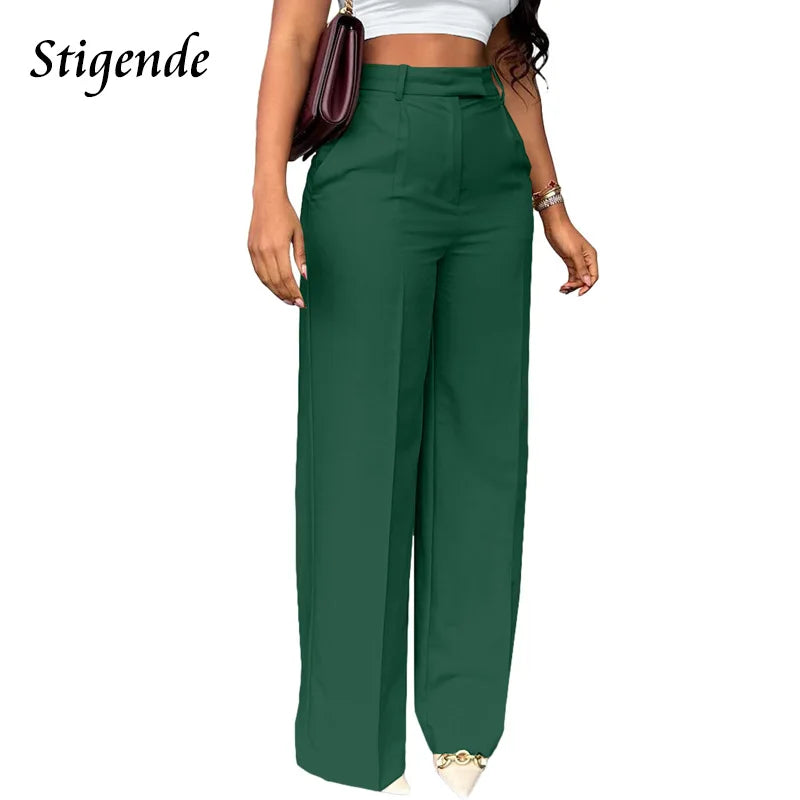 Stigende Women’s Wide Leg Pants – Straight, Loose-Fit Business Casual Trousers with Pockets, Midi Waist Office Pants