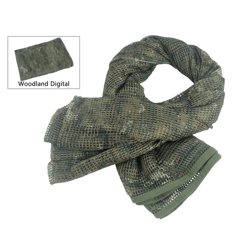 Tactical Camouflage Mesh Scarf - Outdoor Sports, Sniper Face Veil for Wargame, Camping, Hunting, and Cycling