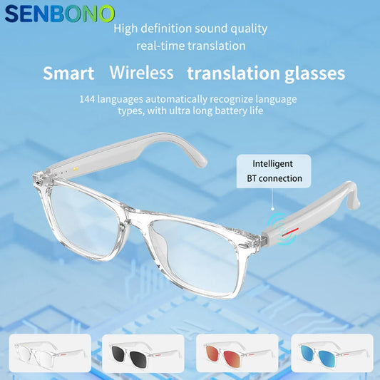 SENBONO Smart AI Translation Glasses – Real-Time Translation in 100+ Languages with Bluetooth Music, Built-in Mic & Speakers