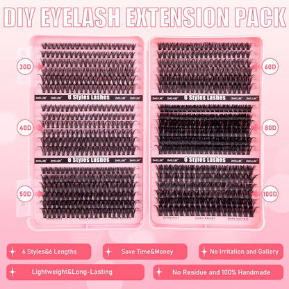 780pcs Eyelash Clusters Kit – 8-16mm Extension with Bond & Seal, Remover, Applicator for DIY Home Makeup