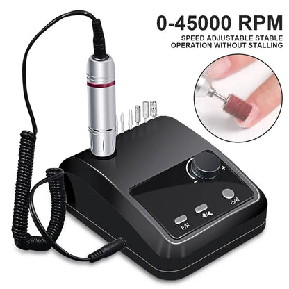45000 RPM Electric Nail Drill Machine - HD Display, Metal Manicure Pen, Professional Nail Lathe & Sander for Nails