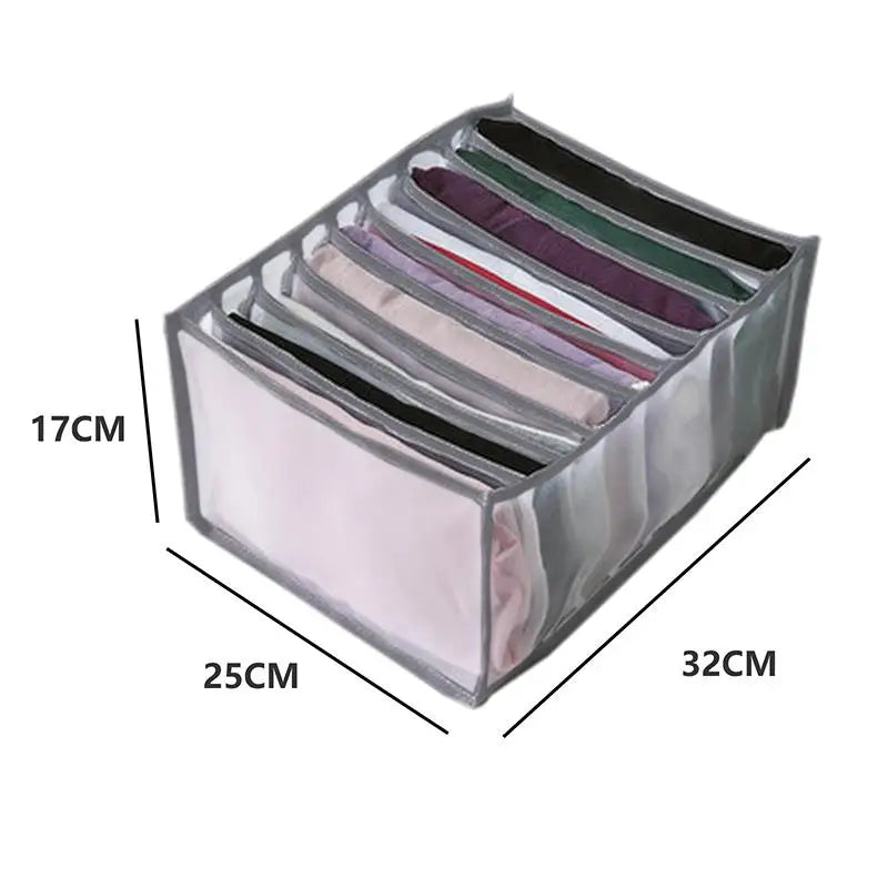 7-Grid Jeans Storage Box — Closet & Wardrobe Drawer Organizer for Clothes, Pants, and Socks Separation