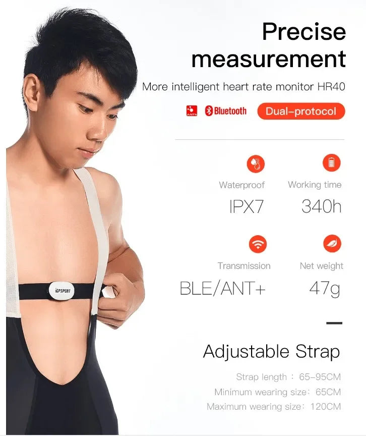 HR40 Dual Frequency ANT+ Bluetooth Heart Rate Monitor Belt – Fitness Running Speedometer for Bike Computer
