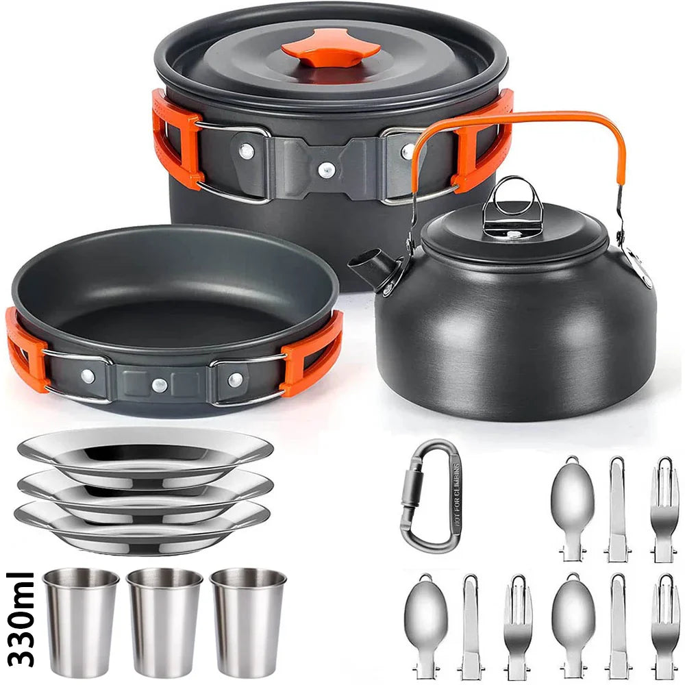 Camping Cookware Set — Non-Stick Cooking Pots, Teapot & Travel Tableware for 2-3 People, Outdoor Picnic Set