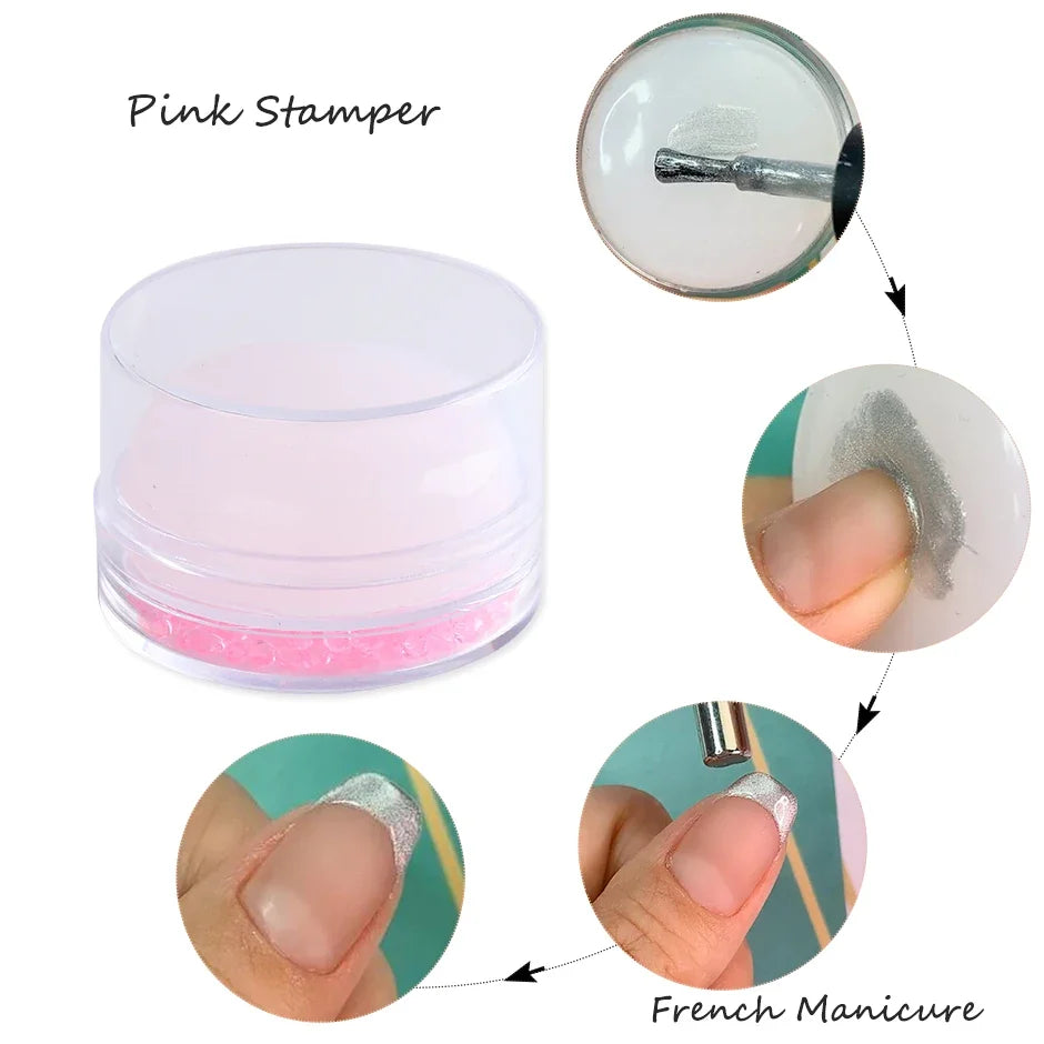 Transparent Nail Art Stamper Kit - French Manicure Stamping Plate, Scraper & Polish Tools