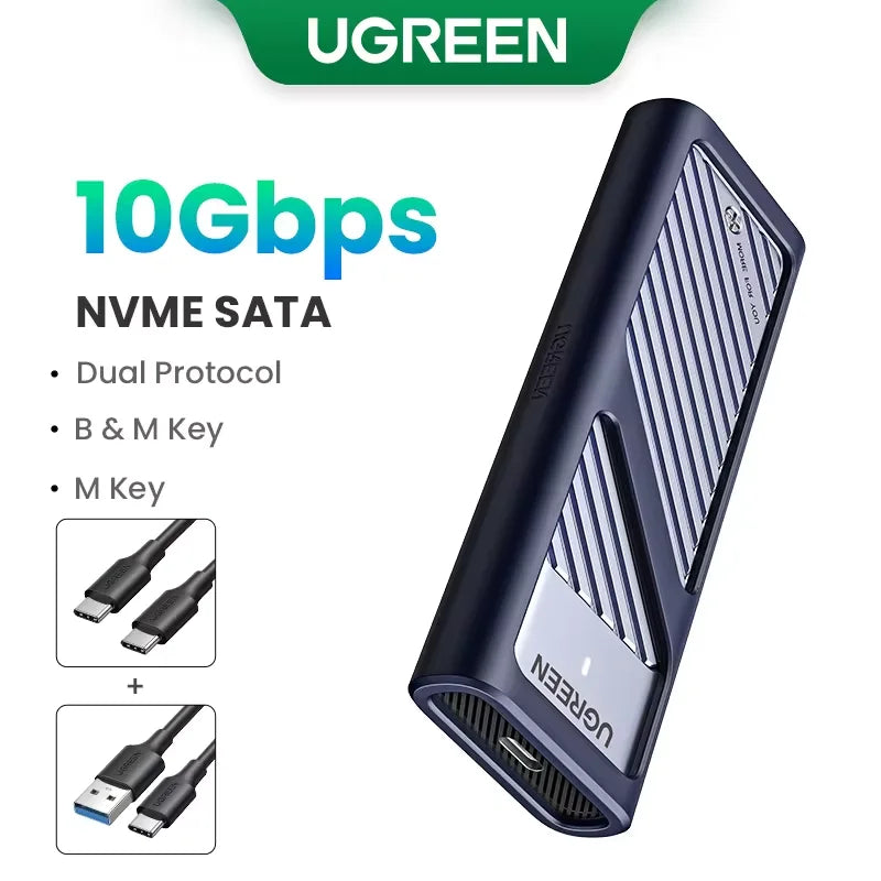 UGREEN M2 SSD Case – NVMe SATA Dual Protocol M.2 to USB Type C 3.1 Adapter, SSD Disk Box for PCIe NGFF & SATA SSD