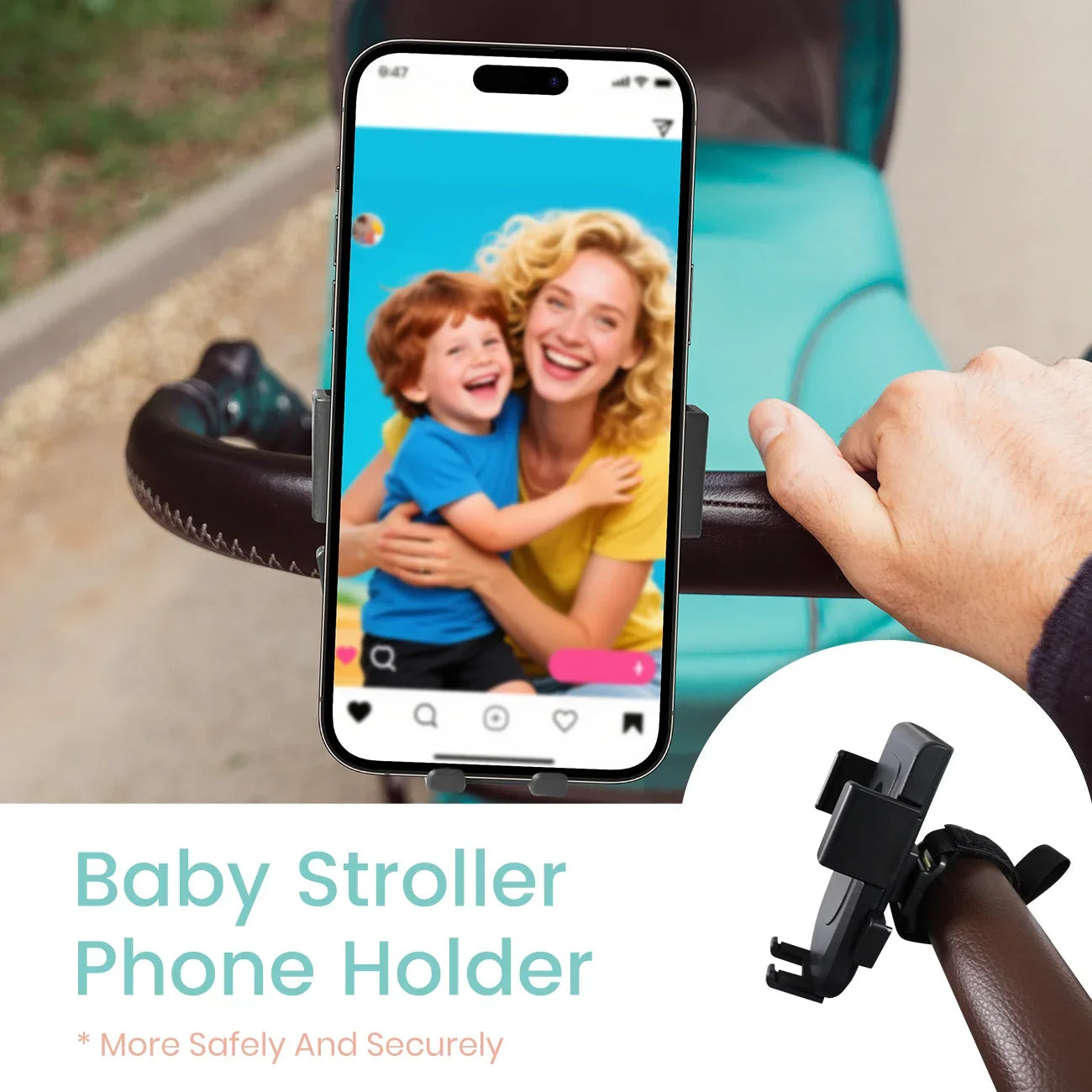 Stroller Phone Holder - 360° Adjustable Handlebar Mount for Shopping Carts and One-Hand Phone Access
