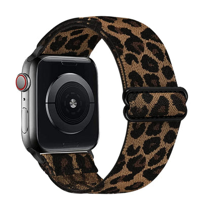 Leopard Print Stretchy Nylon Watch Band for Apple Watch — Adjustable Strap for Series 7/6/5/4/3/SE