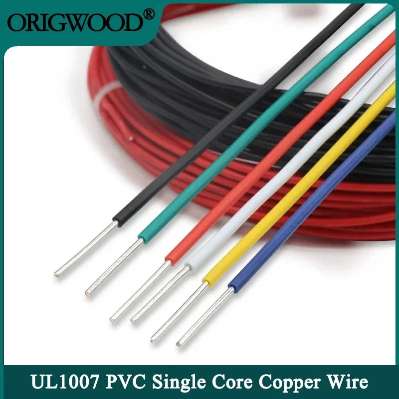 UL1007 Single Core Copper Wire (5–20M) – PVC Insulated Tinned Solid Electrical Cable 14–26 AWG