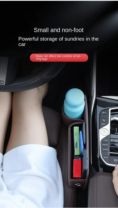 Leather Car Seat Gap Organizer – Multifunctional Crevice Filler with Cup Holder & Side Storage Pocket for Car Interior