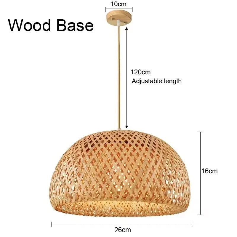 Bamboo Pendant Lamp Ceiling Light - Handwoven Rattan Wicker Hanging Fixture for Dining Room, Bedroom & Indoor Home Decor