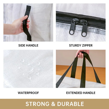 Extra Large Clear Moving Storage Bags - Heavy-Duty Zipper Totes with Handles for Clothes, Blankets & Closet Organization
