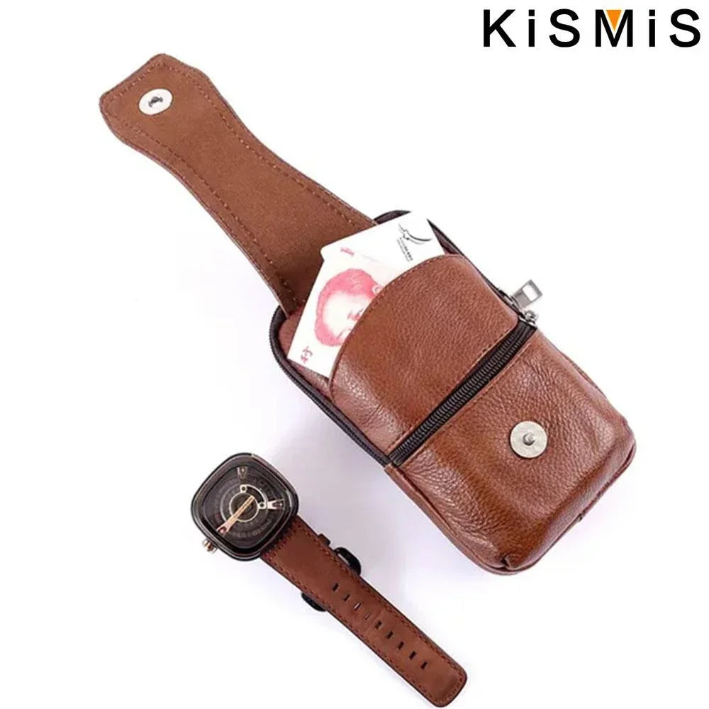Men’s Leather Vintage Waist Bag – Phone Holster Pouch for Travel, Hiking & Outdoor Use