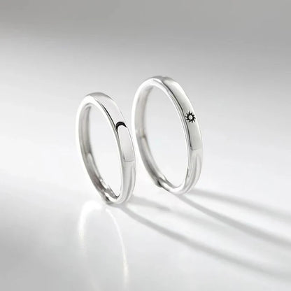 New Silver Couple Rings - Sun & Moon Adjustable Open Ring for Men & Women, Wedding & Fashion Jewelry Gift