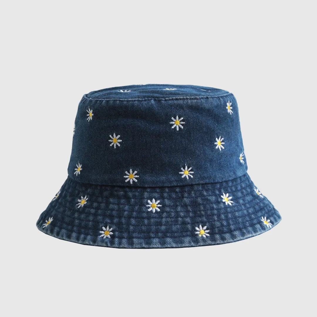 Embroidered Denim Bucket Hat – Summer Beach Fisherman Sun Hat for Men & Women | Cute Travel Cotton Sun Protection Cap, Wholesale Style