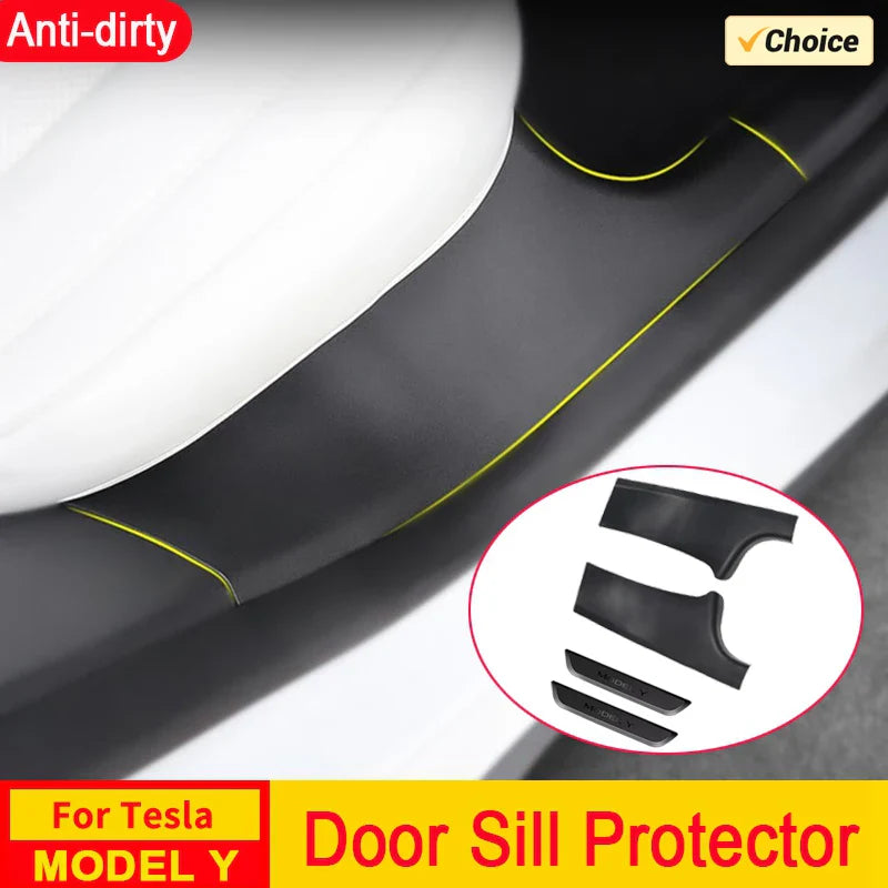 Rear Door Sill Cover for Tesla Model Y (2022–2024) – Anti-Dirty Kick Guards, Trim Protector Film & Welcome Pedal Pads