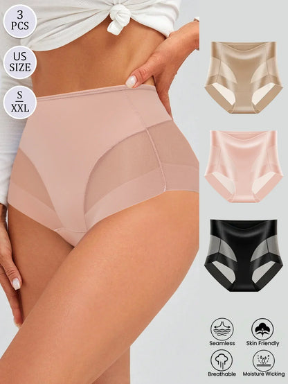 3-Pack Women's High Waist Briefs – Breathable Mesh, Belly Control Shaping Underwear