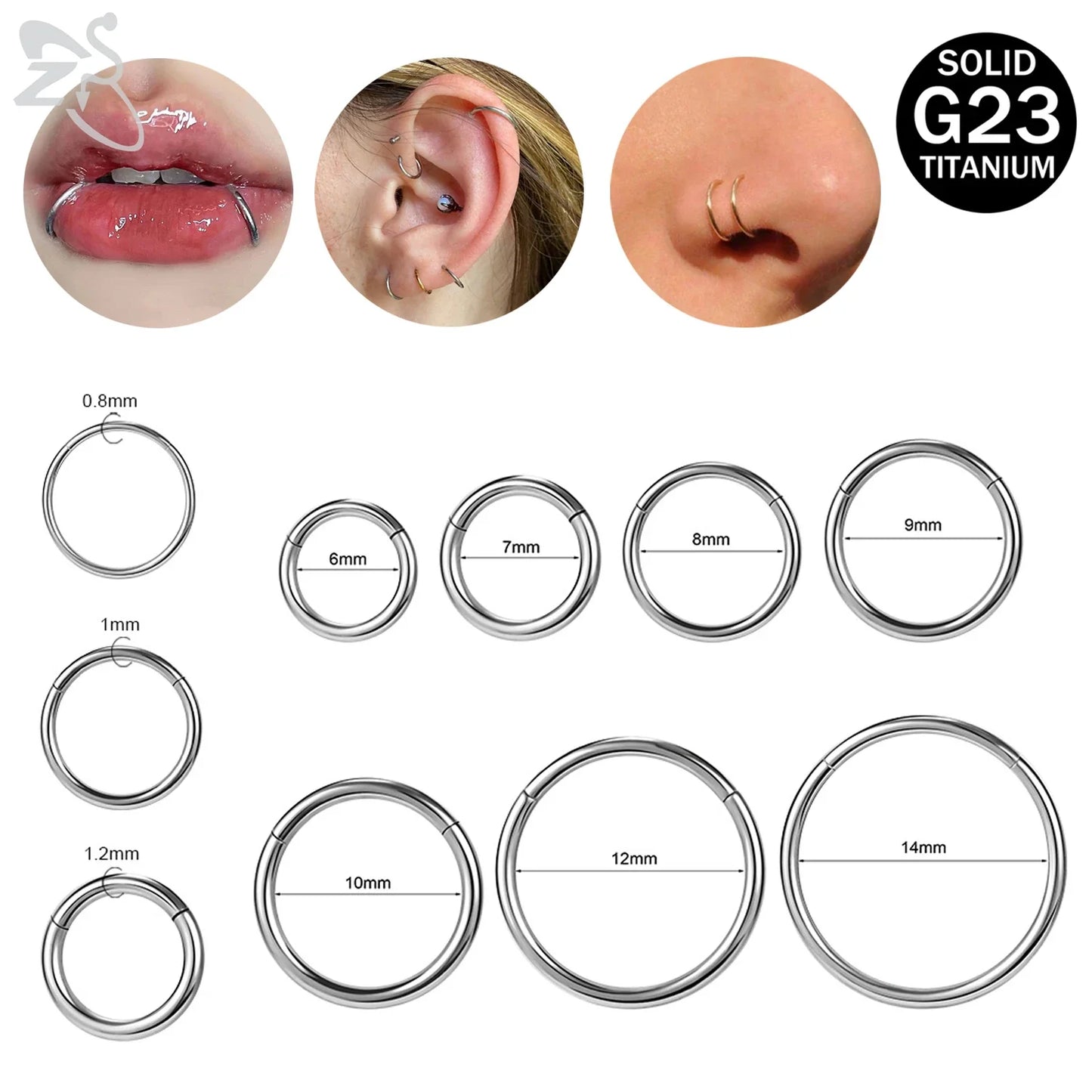 ZS G23 Titanium Steel Nose Ring – Round Septum & Cartilage Piercing Jewelry for Men & Women (20G/18G/16G, 6–14mm)