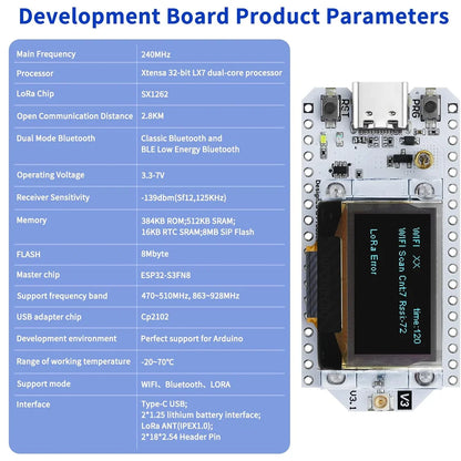 Meshtastic Heltec V3 ESP32 LoRa 32 Dev Board Kit — SX1262 Tri-Band 915MHz with OLED, USB-C, WiFi & BLE, 800mAh Battery Case for Arduino IoT